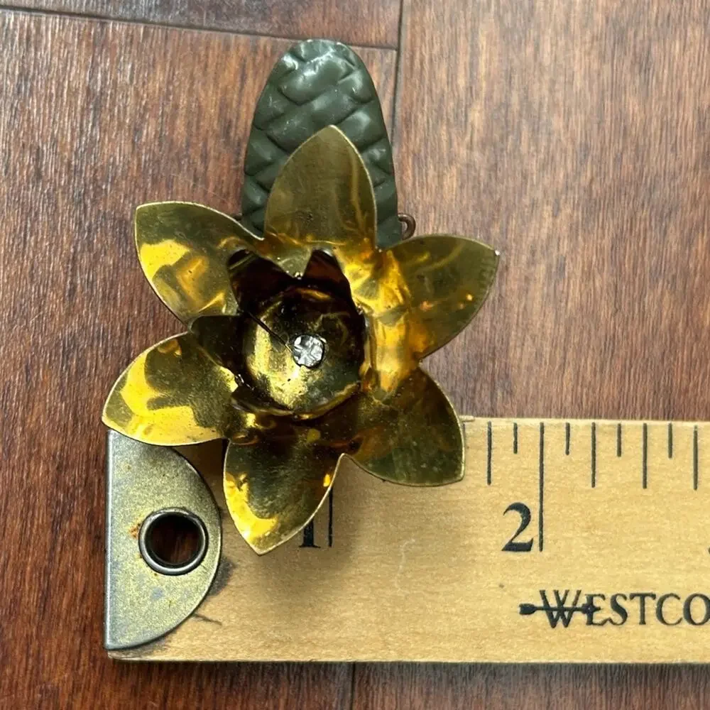 Vintage 1940s Gold & Green Metal Floral Clip-On Christmas Tree Candle Ornaments